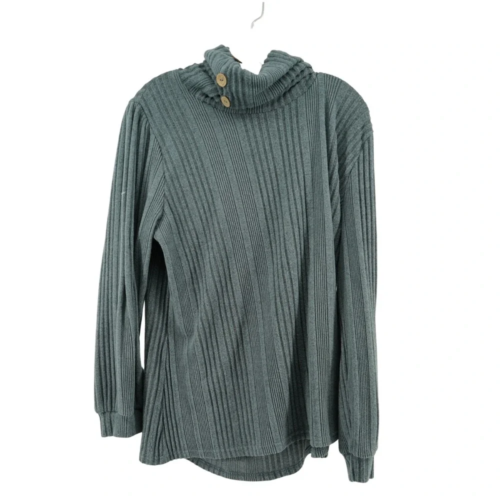 Bulotus Ribbed Turtleneck Sweater Womens 2X Teal Knit Tunic Long Sleeve Pullover